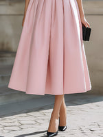 Black Pink Color-Block Square-Neck Pleated Midi Dress