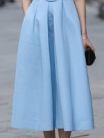 Sleeveless Belted A-Line Tea-Length Wedding guest Dress
