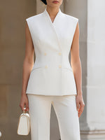 Double-Breasted Sleeveless Blazer Vest Tailored Straight-Leg Trousers Two-Piece Set