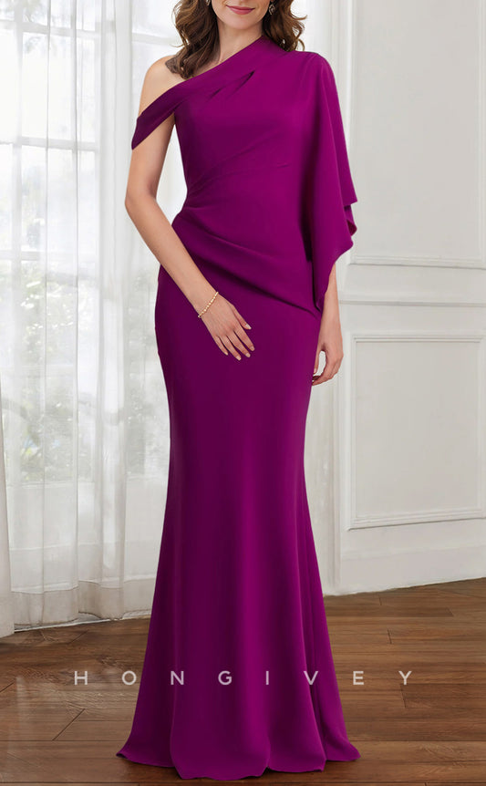HM235 - Trumpet One Shoulder Empire Draped Mother of the Bride Dress