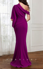 HM235 - Trumpet One Shoulder Empire Draped Mother of the Bride Dress