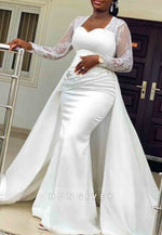 Sweetheart Detachable Floor-Length Lace Long Sleeves Mermaid Wedding Dresses