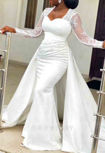 Sweetheart Detachable Floor-Length Lace Long Sleeves Mermaid Wedding Dresses