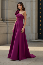 Flowers One Shoulder Sleeveless A-Line Court Train Mother of ther Bride Dress