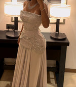 Elegant Strapless Sleeveless Beaded A-Line Tassel Prom Dress