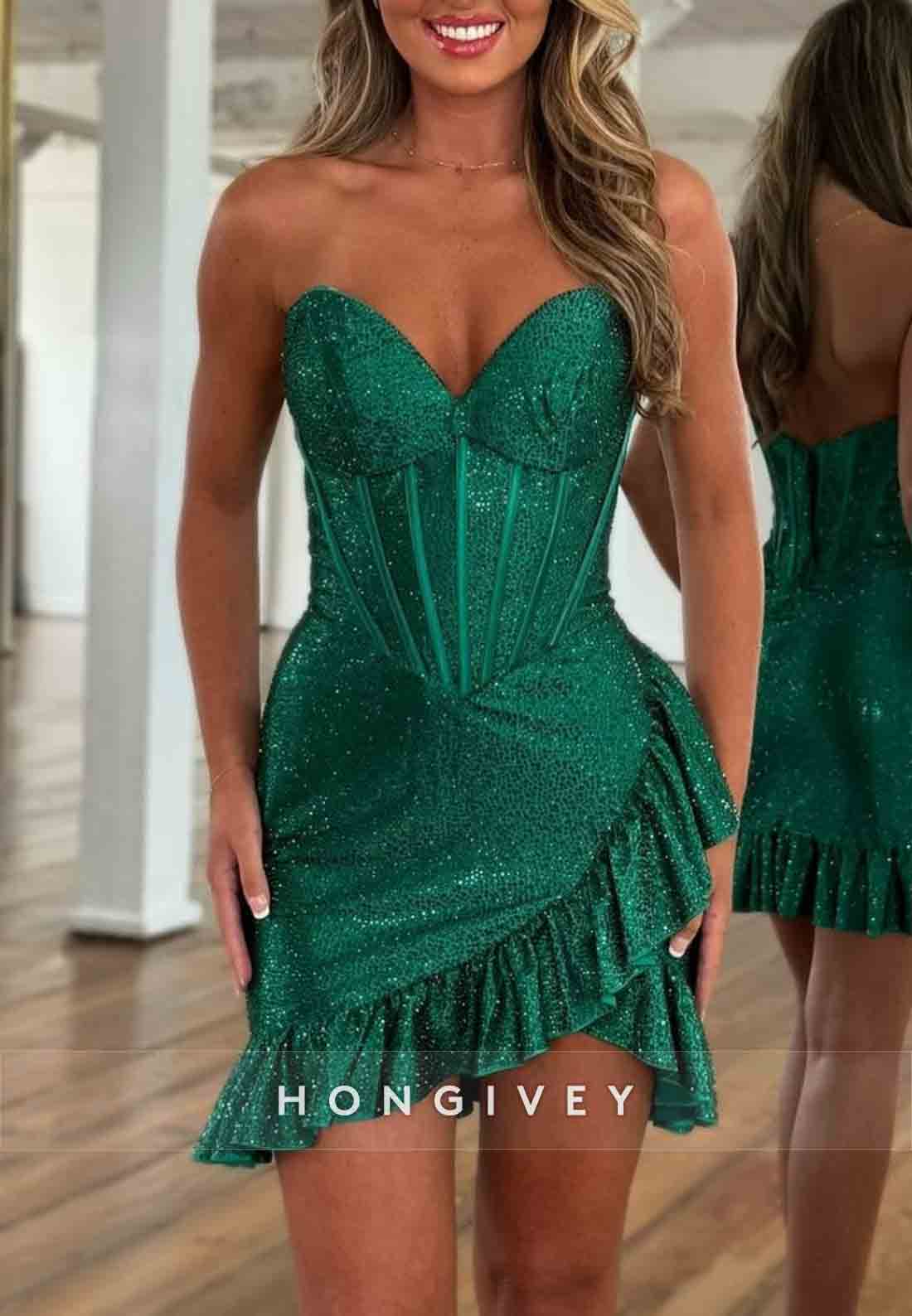 Sparkly Sheath Sweetheart Hot Strapless Short Homecoming Dress with Beading