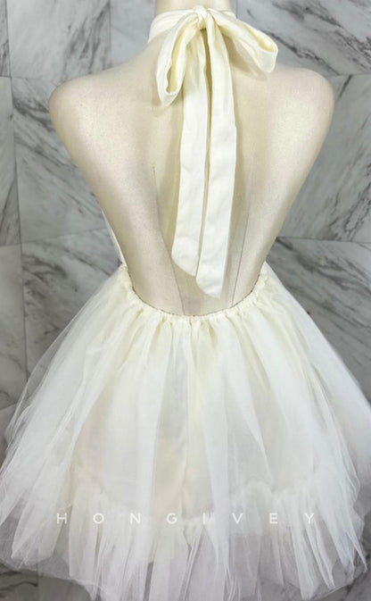 H1865 - Sweet A-Line Backless Draped Ball Gown Short Party/Homecoming Dress