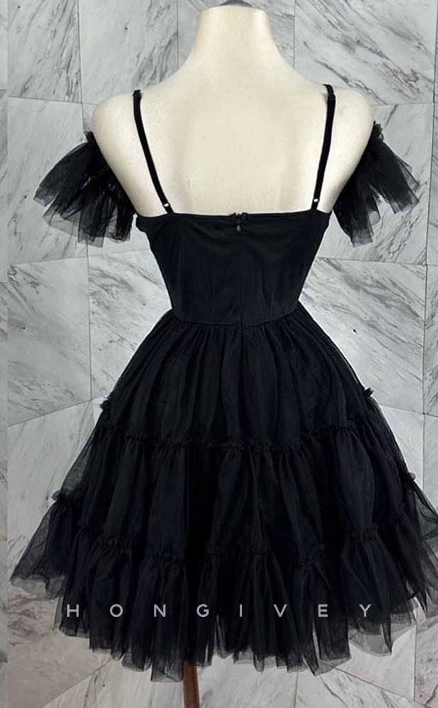 H1866 - Black A-Line Sweetheart Spaghetti Straps Tulle Ball Gown Cocktail/Party/Homecoming Dress