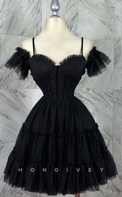 H1866 - Black A-Line Sweetheart Spaghetti Straps Tulle Ball Gown Cocktail/Party/Homecoming Dress