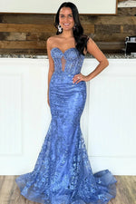 Elegant Lace Appliqué Sweetheart Keyhole Trumpet Prom Gown
