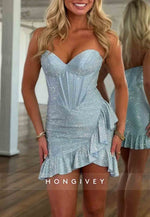 Sparkly Sheath Sweetheart Hot Strapless Short Homecoming Dress with Beading
