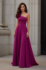 Flowers One Shoulder Sleeveless A-Line Court Train Mother of ther Bride Dress
