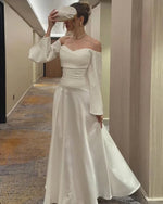 Simple Off the Shoulder Long Sleeve A-Line Evening Dress Floor-Length