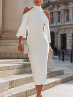 Cold-Shoulder High-Neck Midi Dress