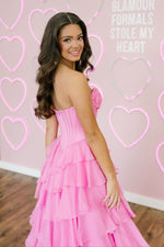 Fashion A Line Sweetheart Pink Tiered Chiffon Prom Dress with Slit