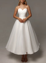 Elegant Pleated Sweetheart A-Line Ankle-Length Satin/Tulle Wedding Dresses