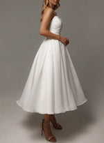 Elegant Pleated Sweetheart A-Line Ankle-Length Satin/Tulle Wedding Dresses