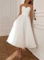 Elegant Pleated Sweetheart A-Line Ankle-Length Satin/Tulle Wedding Dresses