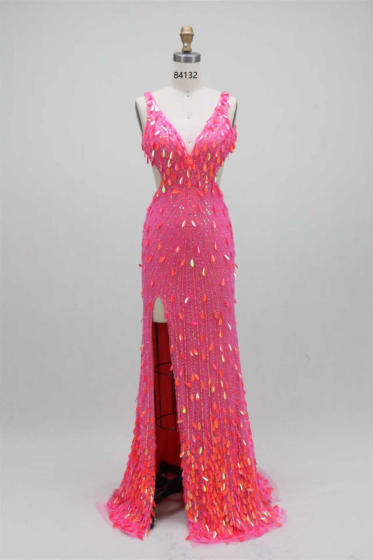 V-Neck Sleeveless Sequins Sparkle Backless Mermaid Side Slit Prom Dress