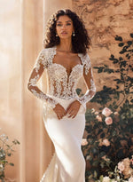 Sexy Lace Square Neck Long Sleeve Wedding Dress Backless Button Mrmaid