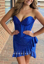 Sparkly Sheath Sweetheart Hot Strapless Short Homecoming Dress with Beading