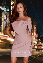 Satin A-Line Bowknot Off-Shoulder Short Homecoming Dress