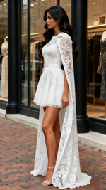 Mini A Line Halter Short Wedding Dress With Cape