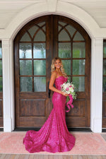 Shiny Light Blue Mermaid Spaghetti Straps Long Beaded Prom Dress