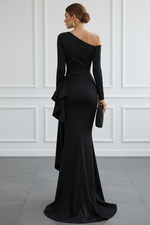 Elegant One-Shoulder Satin Wedding guest Dress With Draped Detail And Side Slit