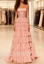 A-line Floor-Length Sweetheart Sleeveless Prom Dresses Strapless