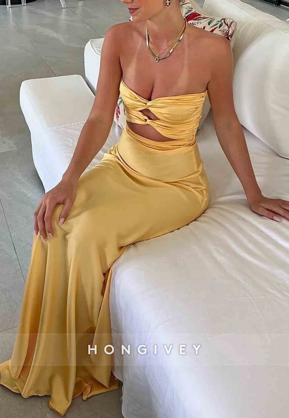 Simple Floor-Length Strapless Sheath Sweetheart Prom Dress with Keyhole