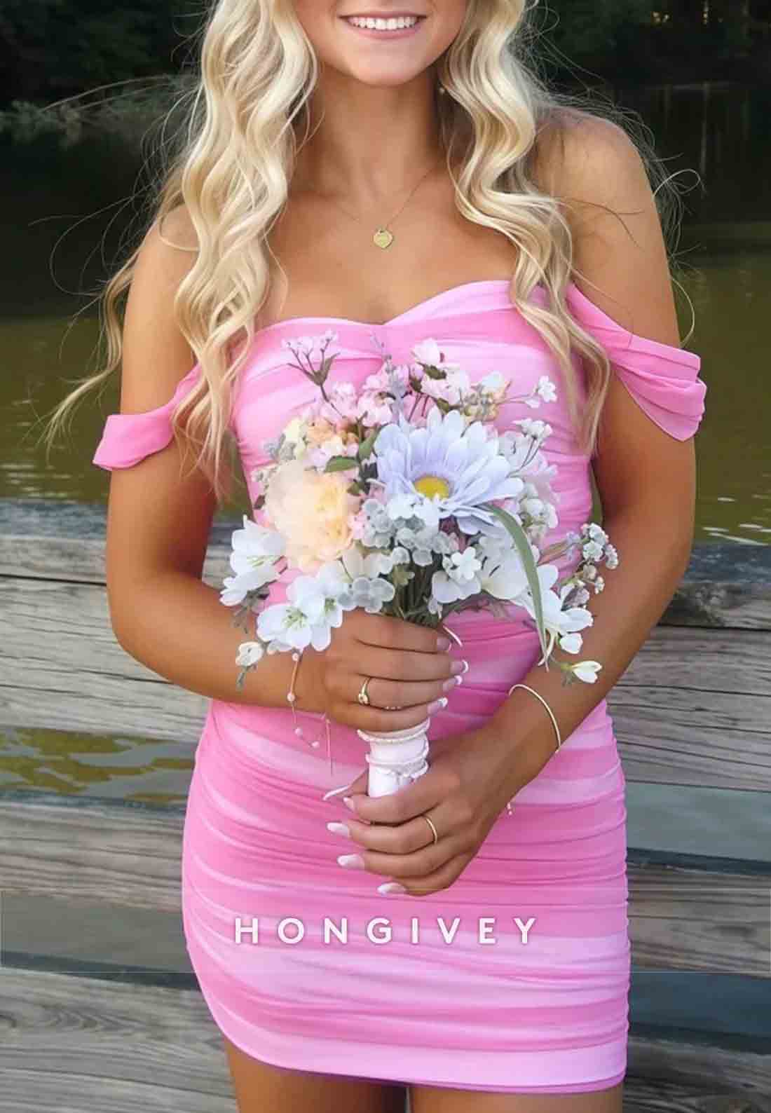 Off the Shoulder Ruffles Sweetheart Sheath Mini Homecoming Dresses