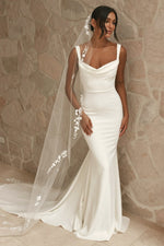 Mermaid Square Neck Straps Ruched Open Back Satin Wedding Dress