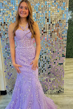 Red Halter Mermaid Prom Dress with Floral Appliqué Straps