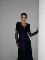 Elegant V-Neck Lace Long Sleeve A-Line Evening Dress Ankle-Lenght