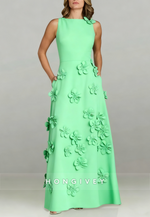 Halter Floor-Length A-line Evening Gown Pleated Flowers Mother of the Bride Dress
