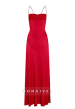 Spaghetti Straps Simple Sheath Pink Long Party Dress with High Slit