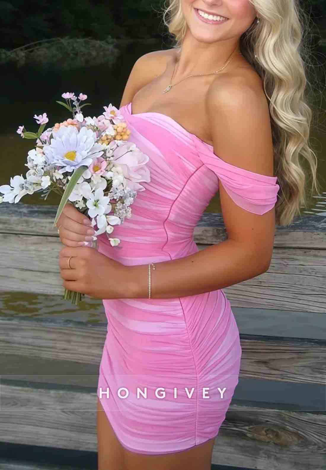 Off the Shoulder Ruffles Sweetheart Sheath Mini Homecoming Dresses