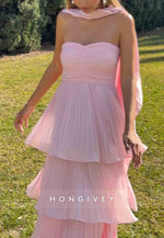 Chic Sweetheart A Line Pink Floor-Length Empire Prom Dress with Ruffles