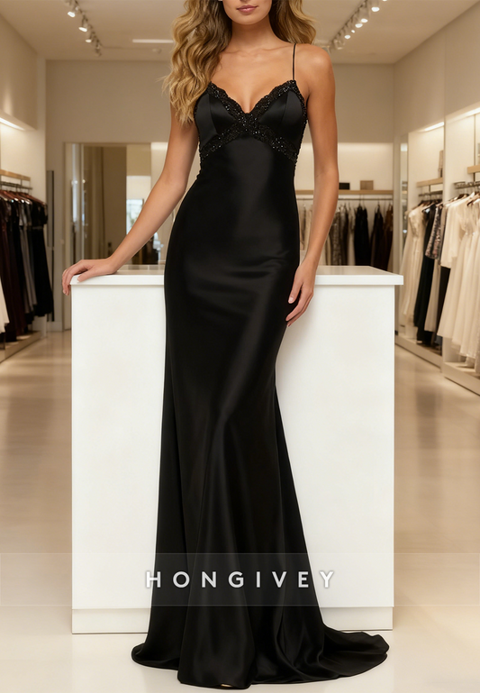 Black Spaghetti Strapa Mermaid Prom Dress