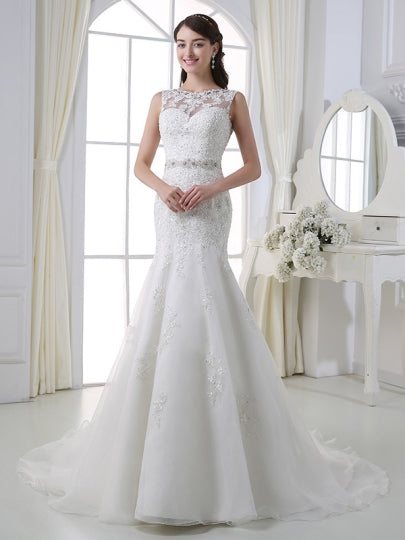 Bateau Neck Trumpet/Mermaid Wedding Dress