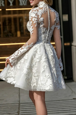 Dreamy Little White A-Line High Illusion Neck Long Sleeves Lace Wedding Dresses