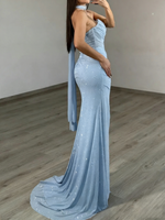Captivating Sheath Straight Pleated Sweep Train Prom Dress