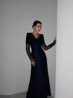 Elegant V-Neck Lace Long Sleeve A-Line Evening Dress Ankle-Lenght