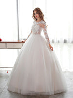 Open Back Lace Ball Gown Long Sleeve Wedding Dress