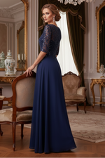 Transparent Collar Half Sleeve Long with Beads and sequins Mother of the bride dress