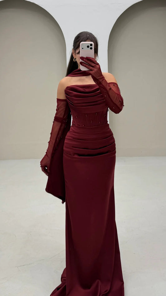 Strapless Sleeveless Beaded Mermaid Foraml Women Evening Dress