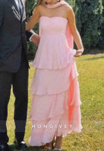 Chic Sweetheart A Line Pink Floor-Length Empire Prom Dress with Ruffles