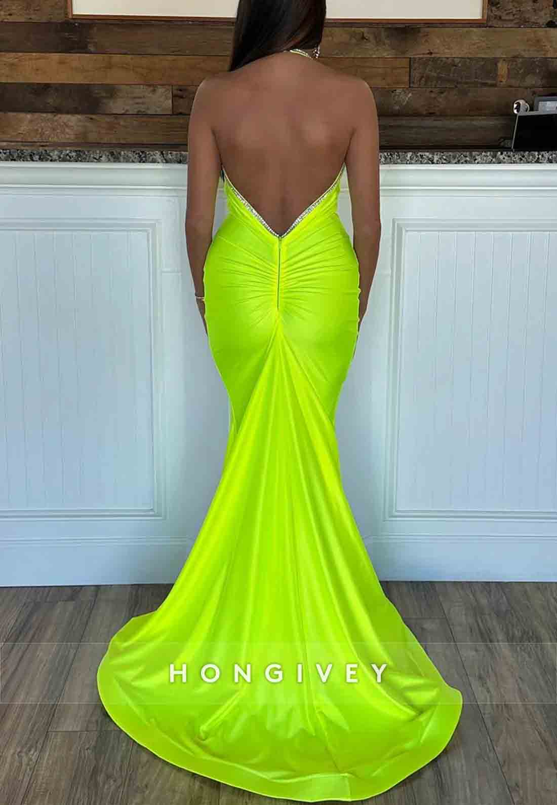 Sexy Backless Royal Blue Halter Neck Mermaid Long Satin Prom Dress