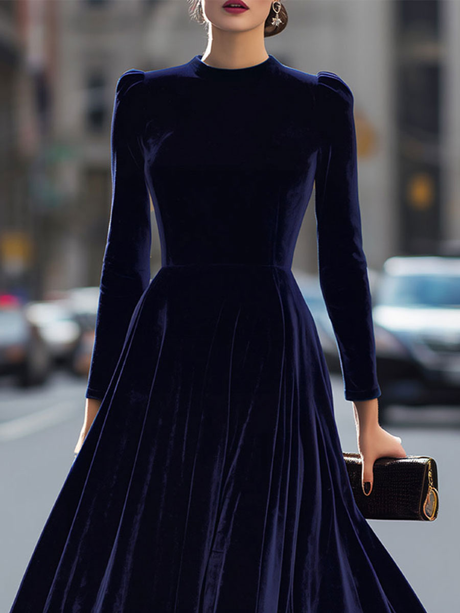 Luxurious Velvet Long-Sleeve Midi Dress